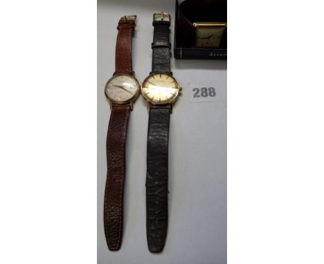 GENTLEMEN'S VINTAGE ACCURIST DAT/DATE WATCH, ONE OTHER AND A SEKONDA WRISTWATCH ON A LEATHER STRAP