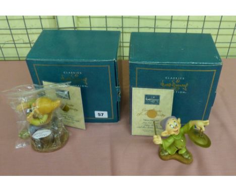 CLASSICS WALT DISNEY COLLECTION BOXED CERAMIC FIGURE OF HAPPY AND DOPEY FROM SNOW WHITE AND THE SEVEN DWARVES WITH CERTIFICAT