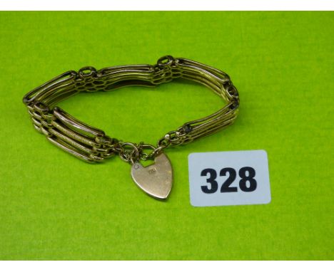 9CT GOLD FOUR STRAND GATE BRACELET WITH SAFETY CHAIN 20.1G APPROX