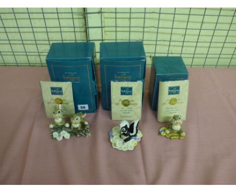 CLASSICS WALT DISNEY COLLECTION BOXED CERAMIC FIGURES BOXED THUMPERS SISTERS, THUMPER, FLOWER FROM BAMBI WITH CERTIFICATES OF