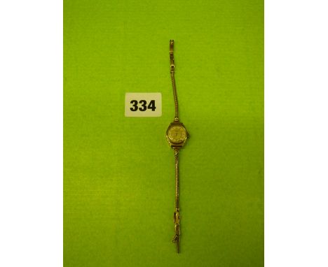 LADIES ROTARY 9 CT CASED WRIST WATCH ON MESH STRAP