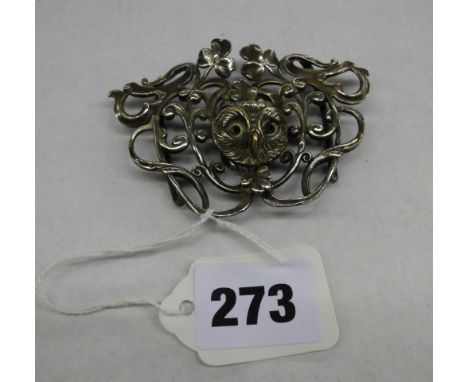 UNMARKED ART NOUVEAU FILIGREE OWL MOTIF BELT BUCKLE. 8CM 