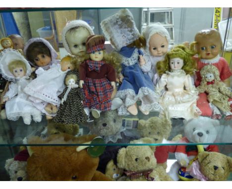 SHELF OF VARIOUS 20TH CENTURY CELLULOID  DOLLS ETC