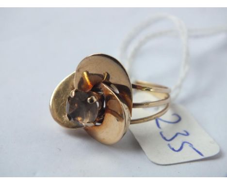 14ct gold smoky quartz ring approx size N 3.6g   