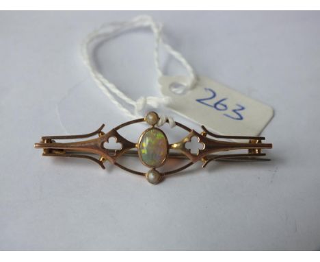 9ct opal and pearl bar brooch      