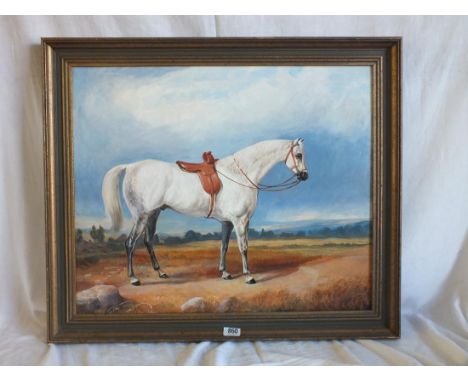 English School. Portrait of a saddled up horse. 18"x22"  
