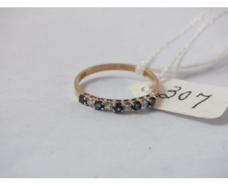 9ct sapphire &amp; diamond 9 stone half E/T ring, size M.    