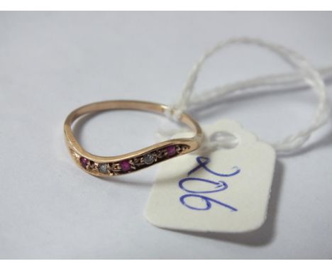 Narrow 9ct ruby &amp; diamond set wavy band  approx size  K        