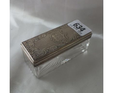 A Victorian pin jar with engine turned cover, 3.5"  long Lon 1856 by JV        