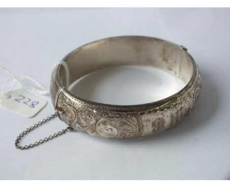 Wide engraved silver bangle      