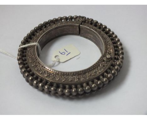 Heavy ornate Eastern silver hinged bangle 120g   