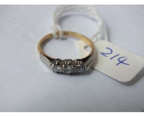 Small gold and diamond 3 stone ring   approx size K        