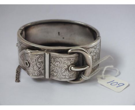 Victorian wide silver buckle bangle Birm 1883  38g         
