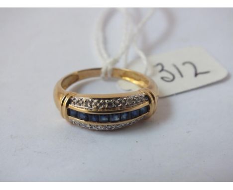 18ct sapphire &amp; diamond 3 row ring, size M.     
