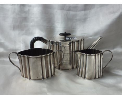 VICTORIAN BACHELORS TEA SERVICE of oval  section, 9" over spout Lon 1888 by JTH &amp; JHM 645g.  