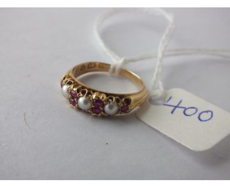 15ct gold pearl &amp; ruby ring approx size I     