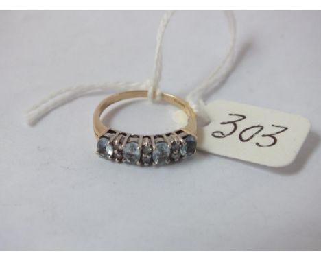 9ct 4 stone aqua ring with diamond “betweens”,  size K.          
