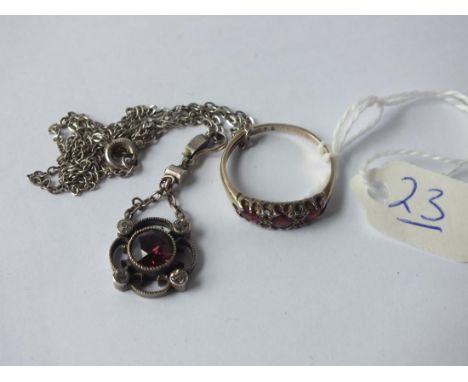 Edwardian silver paste necklace and  silver and garnet ring       