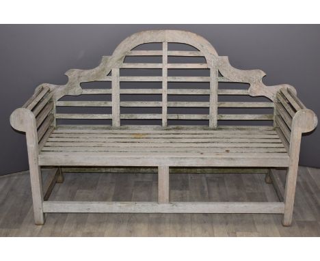 Lutyens teak garden bench with cushion, W166 x D47 x H105cm