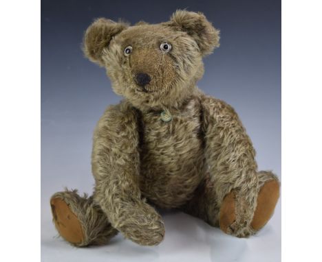 Chad Valley Teddy bear&nbsp;with squeaker, grey mohair, shaved snout, straw filling, disc joints, felt pads, stitched feature