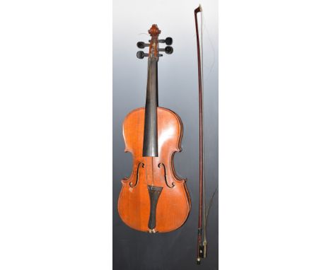 Vintage violin and bow, the violin marked 'Saltzard' to interior (possibly Francois)