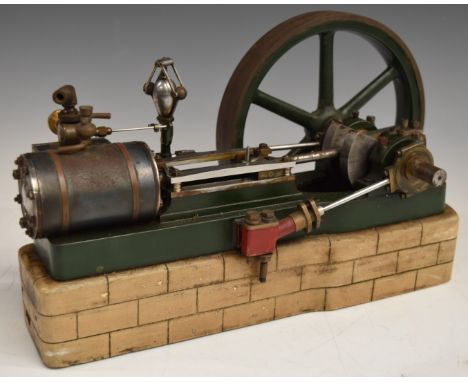 Single cylinder horizontal live steam engine with fly ball governor and feed pump, 36cm long.&nbsp;