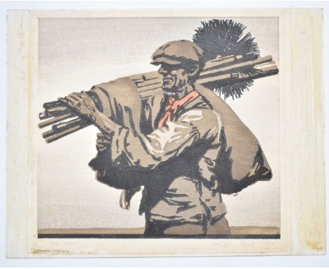 Arthur Rigden Read (1879-1955) woodcut portrait 'The Sweep', signed, dated 1924 and titled to lower margin, 21 x 23cm, see ne