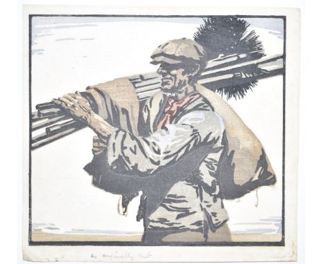 Arthur Rigden Read (1879-1955) woodcut portrait 'The Sweep', inscribed to lower margin as originally cut, 21 x 23cm, see next