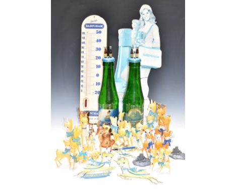 Large quantity of Babycham advertising figures including Carltonware and Pirelli Glass, point of sale advertising board, larg