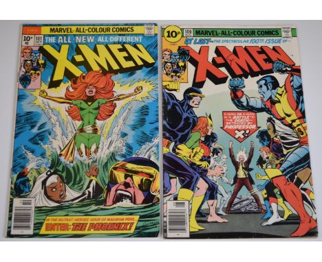 Two X-Men comics by Marvel comprising issue #100 old team vs new and #101 first appearance of Phoenix.