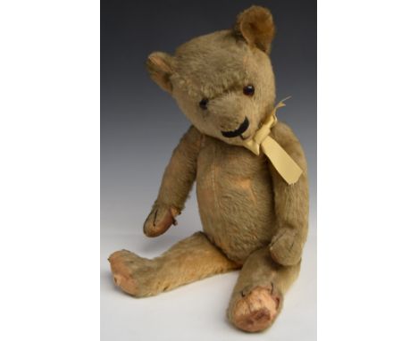 Chiltern Hygienic Toys Teddy bear with blonde mohair, disc joints, soft filling, stitched features and original label to the 