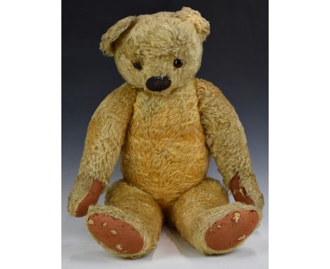 Chad Valley Teddy Bear&nbsp;with squeaker, blonde mohair, soft filling, disc joints, felt pads, stitched features and origina