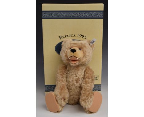 Steiff 1929 replica Teddy Baby 1995 Teddy bear with&nbsp;squeaker, brown mohair, disc joints, cloth pads, stitched features a