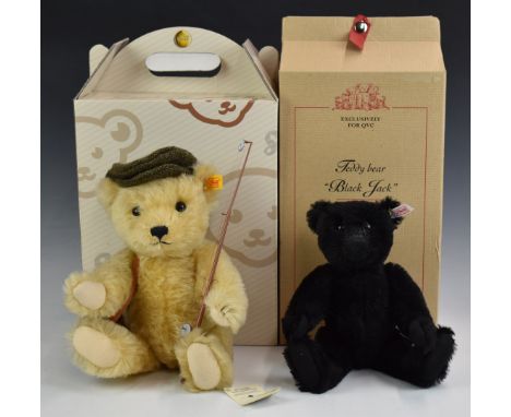 Two Steiff Teddy bears Angler 2002 660375 and Black Jack QVC exclusive, largest 30cm tall, both with original tags and in ori