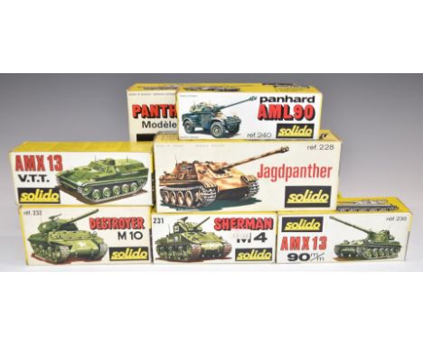 Ten Solido diecast model military vehicles 224, 225, 227, 228, 230, 231, 232, 235, 236 and 240, all in original boxes.&nbsp;