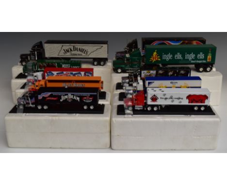 Ten Matchbox diecast model lorries with brewery and distillery advertising including Corona Kenworth Tractor Trailer, Miller 
