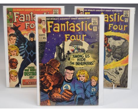 Three Fantastic Four comics by Marvel comprising issue #45 first appearance of The Inhumans, #46 first appearance of Black Bo