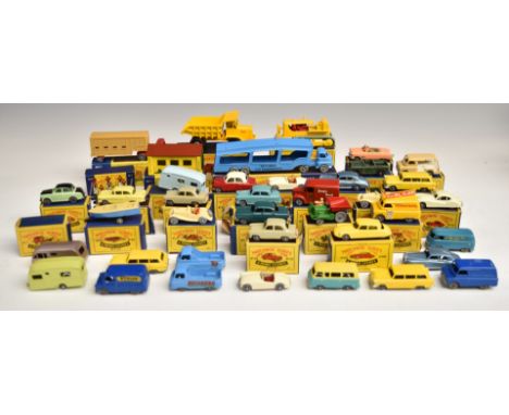 Forty Matchbox Moko Lesney 1-75 series diecast model vehicles including 2, 12, 19 x3, 22, 23, 29, 30 x2, 31, 32, 33, 36, 39, 