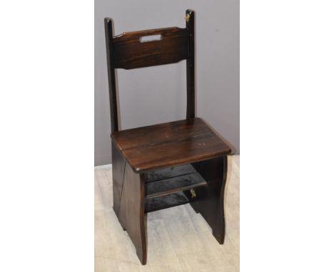Stained wood metamorphic library steps or chair, height of top step 92cm