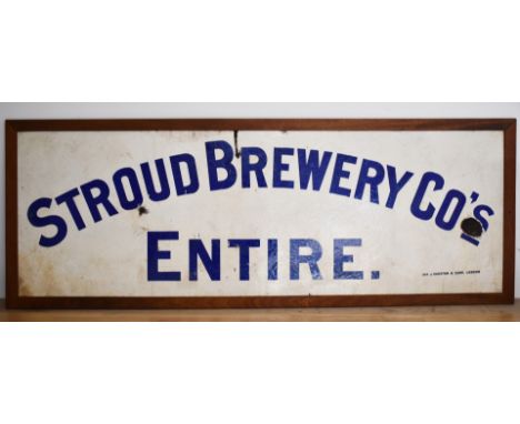 Stroud Brewery vintage enamel sign, 47 x 141cm, in wooden frame