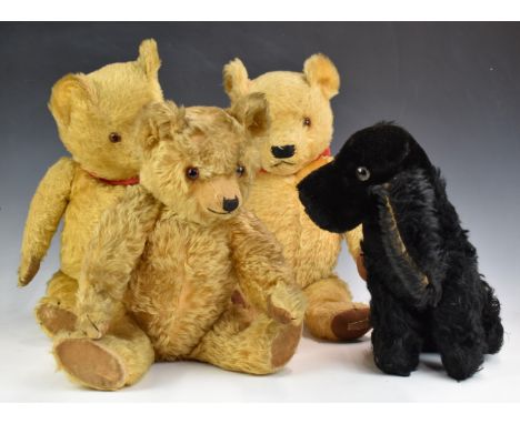 Four vintage bears including Chad Valley, three with blonde mohair, shaved snout, felt pads and jointed limbs the other in th