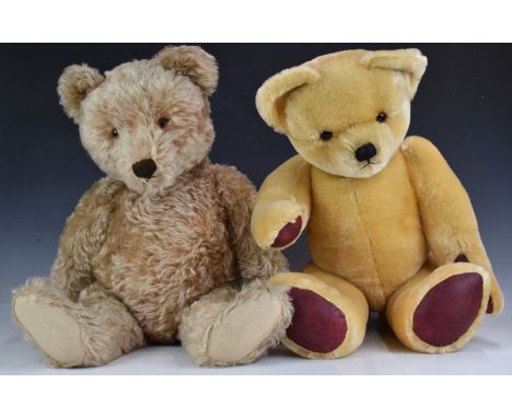 Two Chad Valley or similar Teddy bears one with growler, blonde mohair, straw filling, disc joints, felt pads and stitched fe