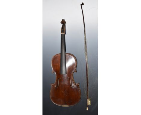 A vintage violin and bow with ivory components in case&nbsp;with relevant certificate for the sale of ivory.&nbsp;