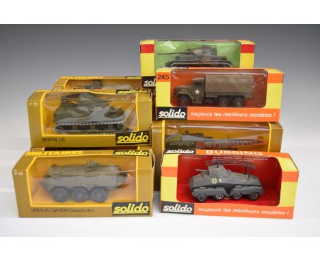 Ten Solido diecast model military vehicles 226, 237, 238, 241, 242, 243, 244 245, 251, 252, 253 and two others, all in origin