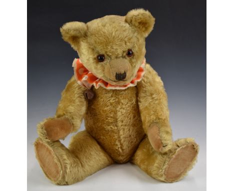 Chiltern Hugme/ Hug Me Teddy Bear&nbsp;with blonde mohair, shaved snout, soft filling, disc joints, velvet pads, and stitched