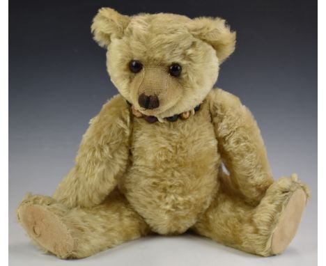 Farnell Teddy bear&nbsp;with growler, blonde mohair, shaved snout, straw filling, disc joints, cloth pads and stitched featur