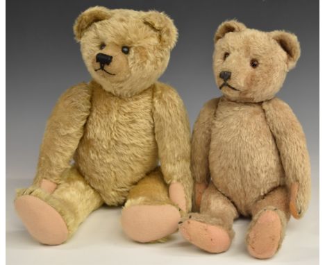 Two Steiff or similar Teddy bears both with blonde mohair, straw or similar filling, disc joints, felt pads and stitched feat