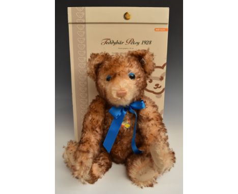 Steiff 1928 Replica Teddy bear with&nbsp;growler, tipped brown mohair, disc joints, cloth pads, stitched features and origina