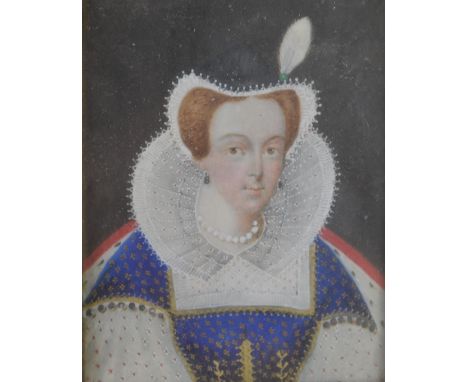 Portrait miniature of Mary Stuart Queen of Scotland, framed with a contemporary specially handwritten account of the portrait