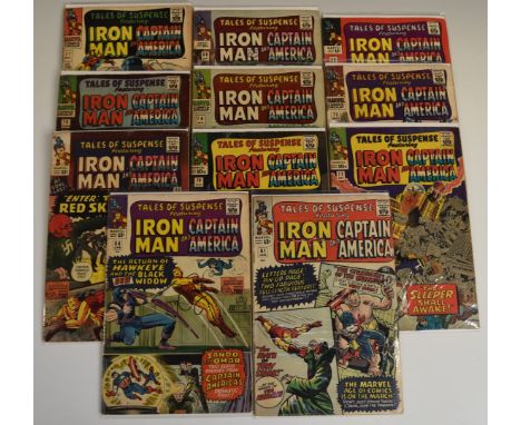 Eleven Tales of Suspense comics featuring Iron Man and Captain America including issue #64 early Hawkeye appearance, #65 firs
